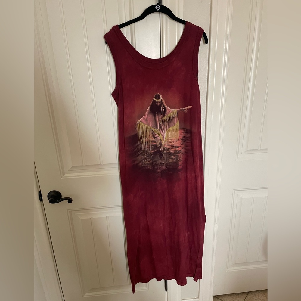The Mountain Burgundy Native American Girl Maxi Dress L